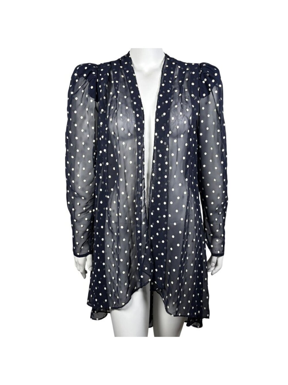 Vintage Gilberti Sheer Polka Dot Open Draped Cardigan Size 10 Blue Lightweight